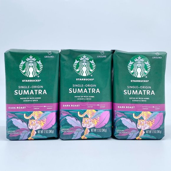 Starbucks Ground Coffee Single-Origin Sumatra Dark Roast 12 oz. Bags (3 Pack) - Picture 1 of 6